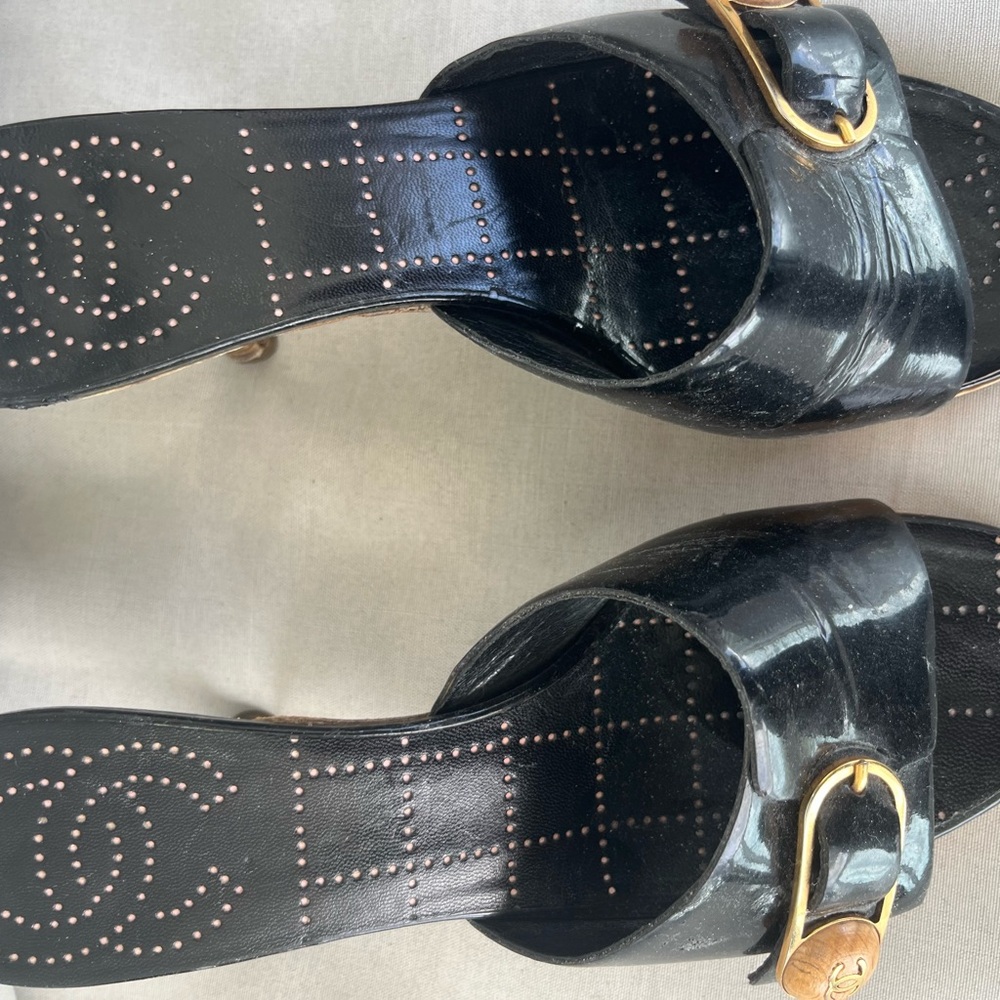 CHANEL Black Mules with Gold Accents - Picture 2 of 2